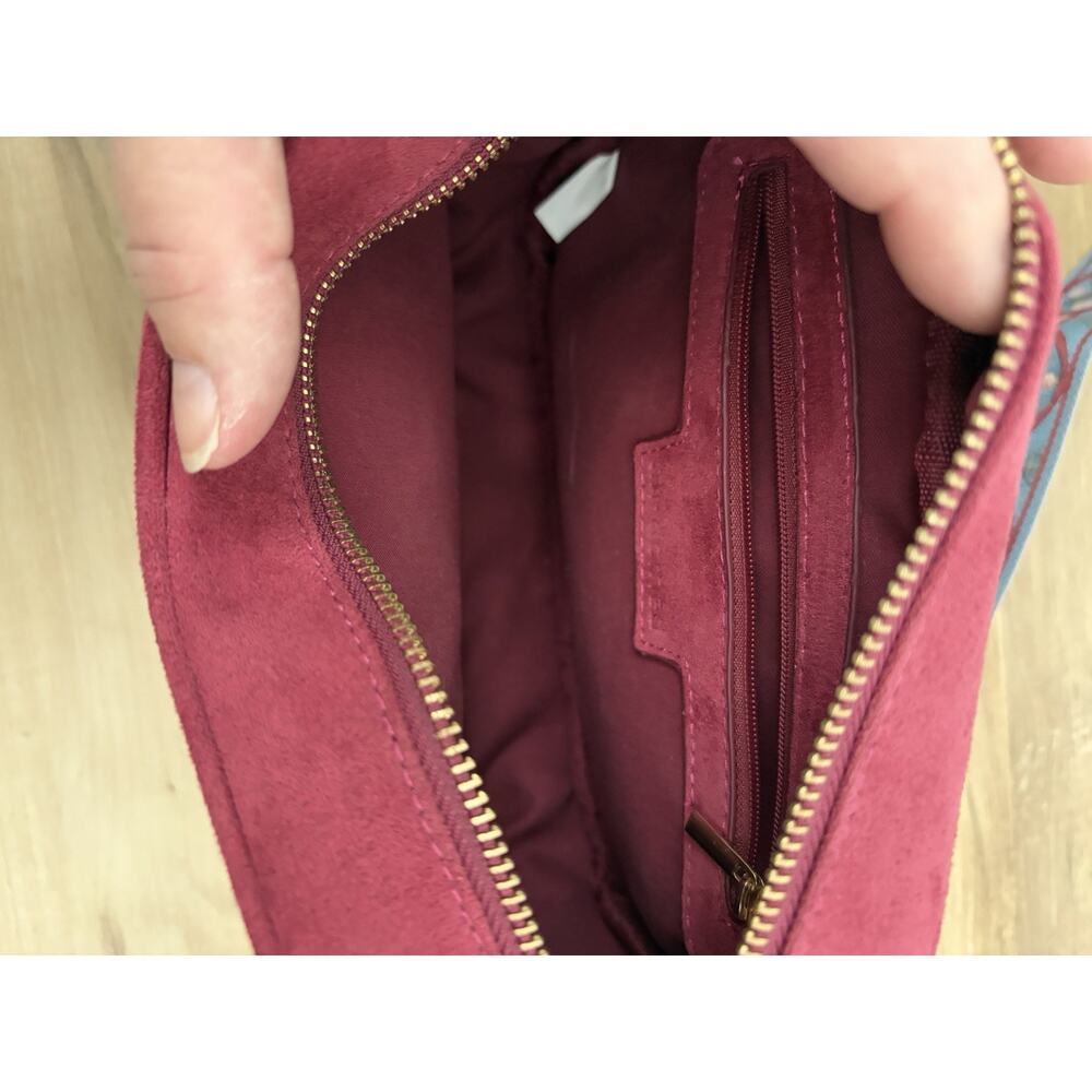 ah.dorned Berry Vega Suede Crossbody Bag with Detachable Strap and Tassel - Picture 6 of 8